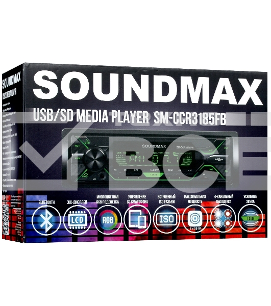 Автомагнитола Soundmax SM-CCR3185FB, 1 DIN, Bluetooth, USB Type-A, AUX