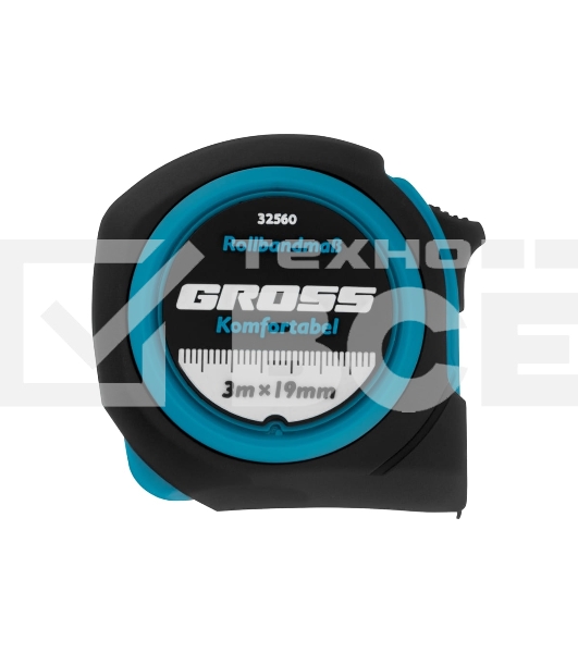 Рулетка Komfortabel, 3 м х 19 мм, обрезиненный корпус Gross
