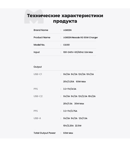 Сетевое зарядное устройство Nexode Robot 65Вт 2xUSB-C, 1xUSB-A, GaN Gray (25685B)