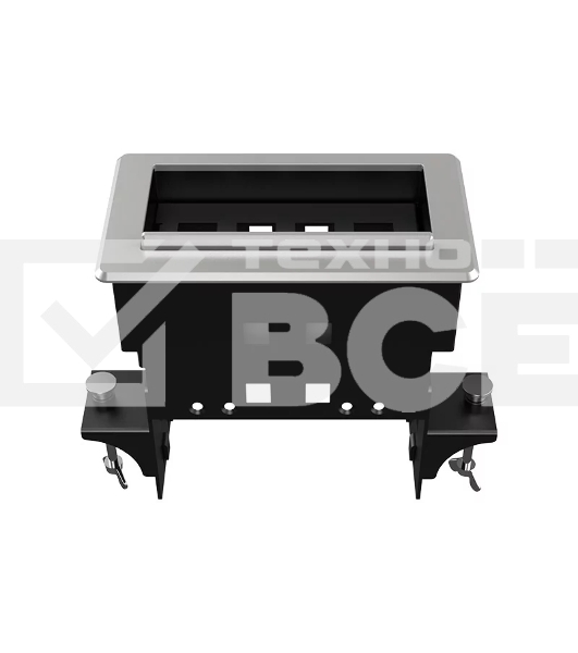 Прямоугольный металлический корпус Wize Pro [WRTS-04BOX-S] для модульной системы врезного лючка в стол с убирающейся крышкой для установки до 4 модулей-вставок, преустановленная рамка, серебристый
