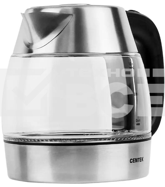 Чайник Centek CT-0018, 1.2л, 1600Вт, стекло, серебристый