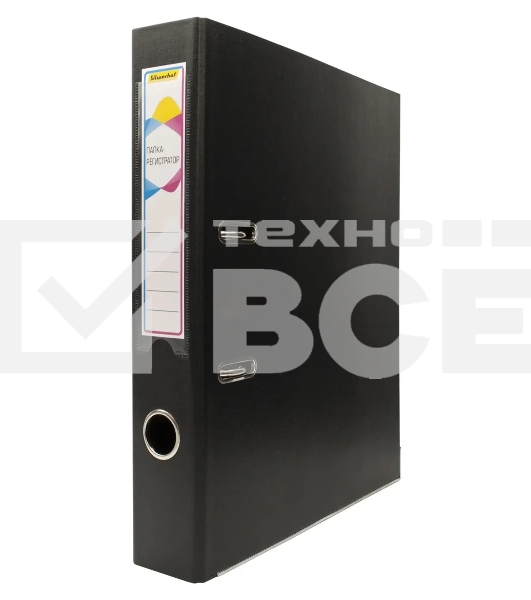 Папка-регистратор Silwerhof 1890082 A4 50мм, двусторонний ПВХ, черный, металлическая окантовка, сборная, сменный карман на корешке