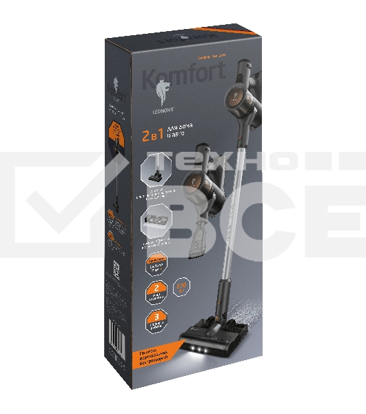 Пылесос вертикальный Leonord LE-1416 DC серый, питание от аккумулятора, 230 Вт, уборка суxая/влажная, пылесборник 0.5 л
