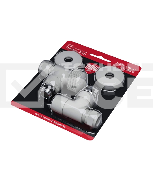 Набор термостатический угловой Royal Thermo Design Pro 15мм М30х1,5 (белый)