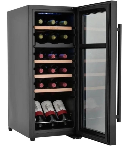 Винный шкаф ZÜGEL ZCWF184DB черный, 50 л, 2 отсека, 18 бут.