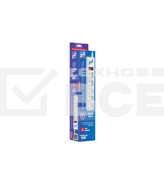 Фильтр-удлинитель, PC 0,5 м 5 р, бел. 10А, SPG-B-0,5M-WHITE