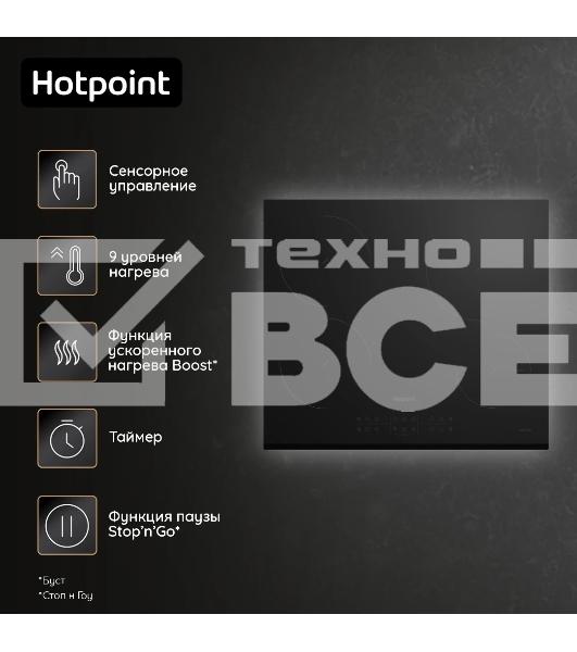 Индукционная варочная панель Hotpoint HB 1560S BF, независимая, черный