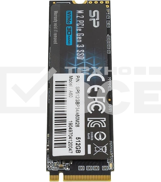 Накопитель SSD Silicon Power P34A60, 512Gb, M.2 2280, PCIe 3.0 x4, NVMe, R/W 2200/1600