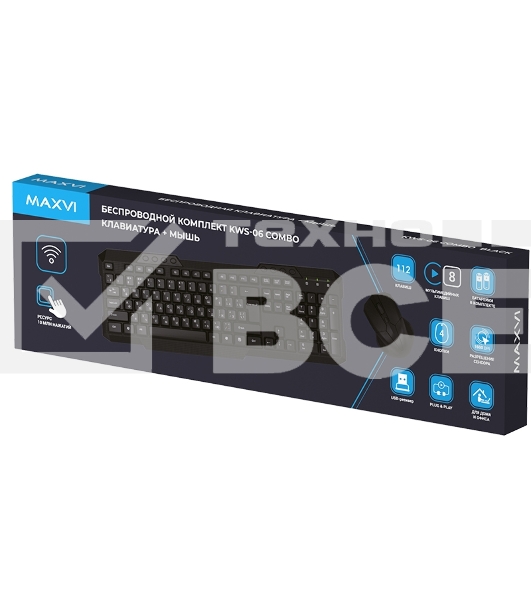 Комплект клавиатура+мышь Maxvi KWS-06 Combo беспроводной, USB, 1600 DPI, чёрный