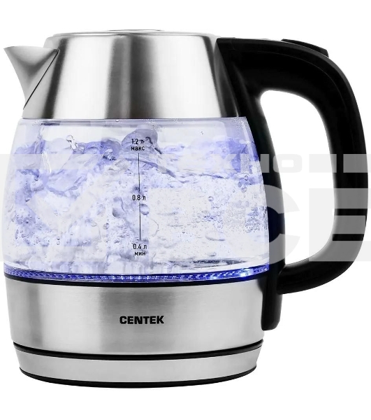 Чайник Centek CT-0018, 1.2л, 1600Вт, стекло, серебристый