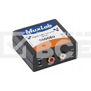 Преобразователь MuxLab 500080 цифро-аналоговый (ЦАП) сигнала LPSM, 1 цифровой оптический вход (Toslink), 1 цифровой коаксиальный вход (S/PDIF), 1 аналоговый аудиовыход (RCA)