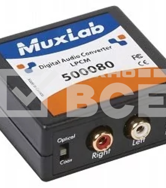 Преобразователь MuxLab 500080 цифро-аналоговый (ЦАП) сигнала LPSM, 1 цифровой оптический вход (Toslink), 1 цифровой коаксиальный вход (S/PDIF), 1 аналоговый аудиовыход (RCA)