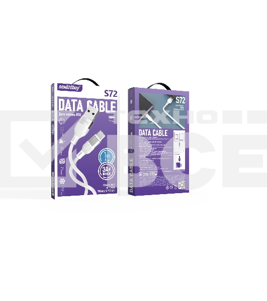 Кабель Smartbuy S72 Type-C белый, 3 А, сил., 1м