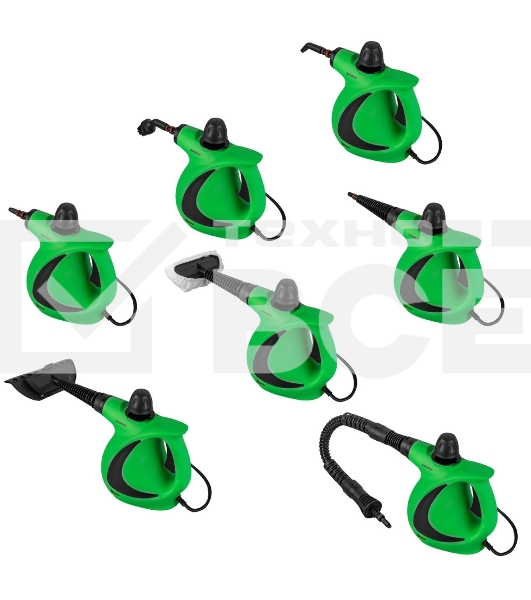 Универсальный ручной отпариватель-пароочиститель Endever Odyssey Q-463, зеленый/черный, мощность 1100 Вт, давление 3,5 бар,производ. 35 г/мин, 6 шт/уп