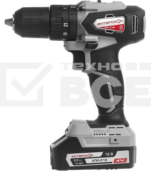 Дрель-шуруповерт аккумуляторная ИНТЕРСКОЛ ДАУ-13/18В, Аккумуляторный, 18В, Без АКБ и ЗУ, Ударный, Кейс