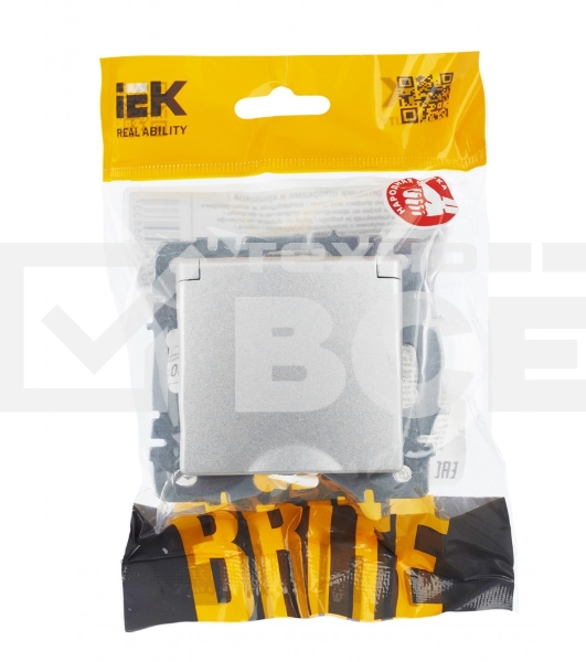 Розетка 1-местная IEK BRITE РСбш10-3-44-БрА с заземлением, с защитными шторками и крышкой, 16А, IP44, алюминий