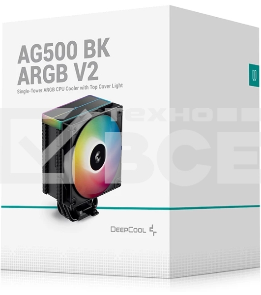 Кулер для процессора DEEPCOOL AG500 BK ARGB V2 черный 120мм алюминий+медь 1900rpm 29.4db 40pin 240W 160мм