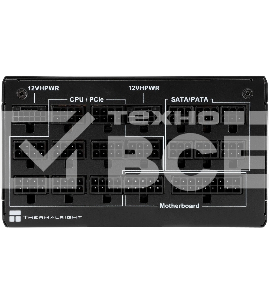 Блок питания Thermalright, 1350W 80+ Platinum (ATX, 3.0, PCIe 5.0, Full modular, 1x24(20+4)pin 600mm, 2xCPU 8(4+4)pin, 2xPCIe*2 8(6+2)pin, 2x12VHPWR PCIe 5.0 12+4pin 600mm, 6xSATA, 5xMOLEX4pin, Active, 120x120mm, 170x150x86mm, OPP, OVP, OTP, OCP, SCP, bla