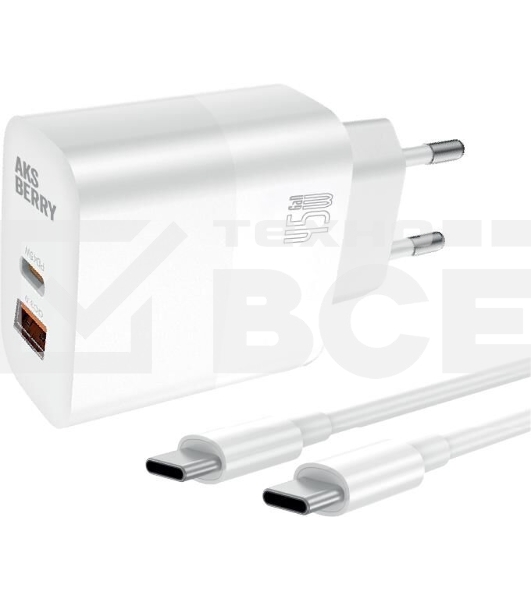 Зарядное устройство Aksberry T45 45W PD/QC3.0 + кабель type c, белый