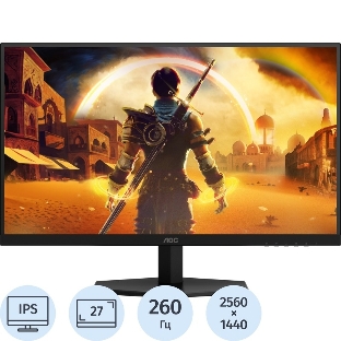 Монитор 27' AOC Q27G42ZE Fast IPS 2560x1440, 240 Гц, 0.3 мс, 16:9, 300 кд/м², HDMI 2.0, DP 1.4, 3.5 Jack, Adaptive-Sync, HDR10, черный