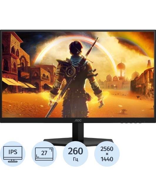 Монитор 27' AOC Q27G42ZE Fast IPS 2560x1440, 240 Гц, 0.3 мс, 16:9, 300 кд/м², HDMI 2.0, DP 1.4, 3.5 Jack, Adaptive-Sync, HDR10, черный