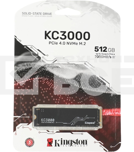 Накопитель SSD Kingston 512Gb M.2 KC3000 <SKC3000S/512G> (PCI-E 4.0 x4, up to 7000/3900Mbs, 3D TLC, NVMe, 400TbW, Phison E18, 22х80мм, LP heatsink)