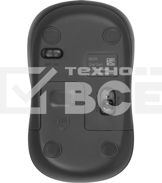 Мышь беспроводная Logitech M235 серый/черный, 1000 dpi, радиоканал, USB, кнопки - 3