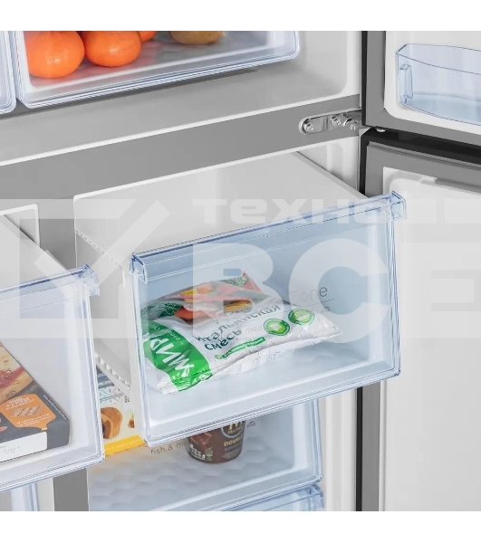 Холодильник Maunfeld MFF181NFB черный глянцевый, трехкамерный, 333/164л, морозилка сбоку, No Frost, Side by Side