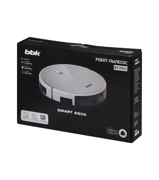 Робот-пылесос BBK BV3503 белый оникс, 25 Вт, 2600 мА·ч Li-Ion, уборка влажная/сухая, пылесборник контейнер 0.6 л