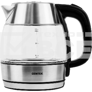 Чайник Centek CT-0018, 1.2л, 1600Вт, стекло, серебристый