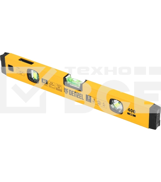 Уровень алюминиевый Denzel магнит., фрезерованный, 3 глазка (1 зеркал.), 0,5 мм/м, 400 мм