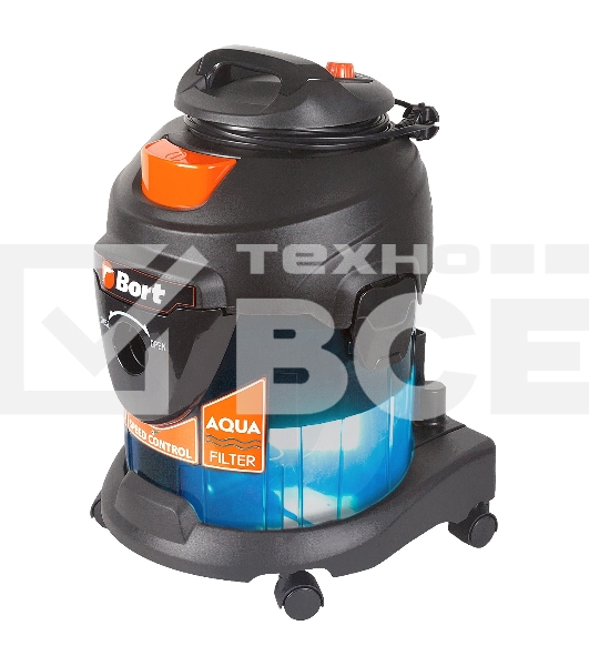 Строительный пылесос Bort BSS-1415-Aqua чёрный/синий, 200/1400 Вт, уборка сухая/влажная, пылесборник мешок/контейнер, 15 л