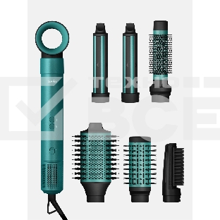 Фен -щетка с ионизацией Tuvio HBI1413, 7 насадок, зеленый