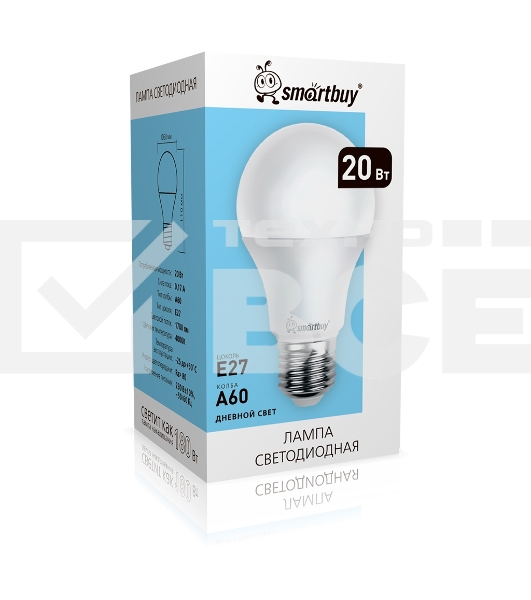 Светодиодная (LED) Лампа Smartbuy-A60-20W/4000/E27 (SBL-A60-20-40K-E27)
