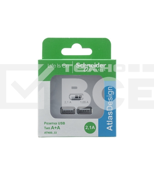 Механизм розетки USB AtlasDesign 5В 1порт х 2.1А 2порта х 1.05А жемчуг SchE ATN000433