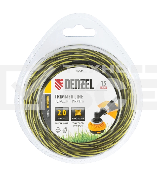 Леска для триммера Denzel двухкомпонентная витая квадратная, 2,0мм х 15м, блистер SkyCutter