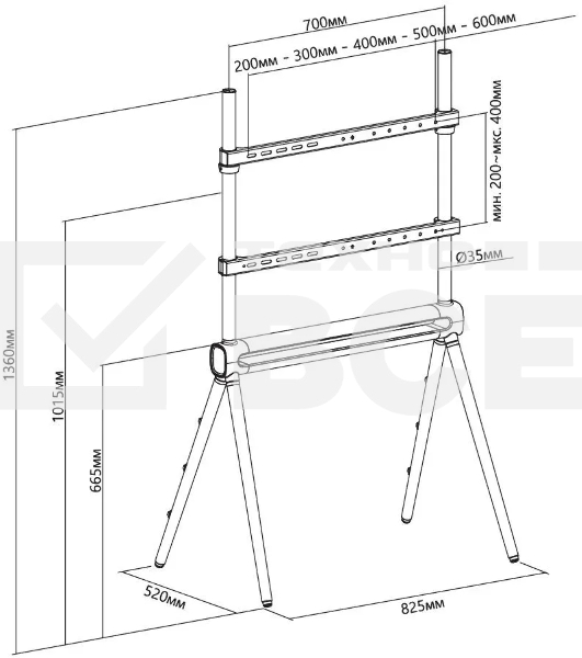 Подставка для телевизора Cactus CS-ST2946GY темно-серый, 49'-70' макс. 40 кг, напольный