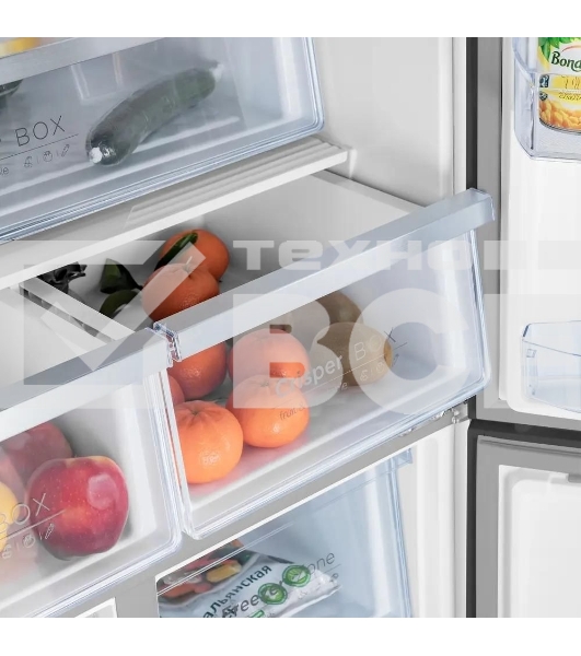 Холодильник Maunfeld MFF181NFB черный глянцевый, трехкамерный, 333/164л, морозилка сбоку, No Frost, Side by Side