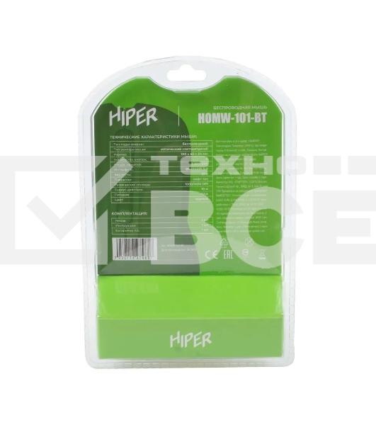 Мышь беспроводная HIPER HOMW-101-BT черный, 1600 dpi, радиоканал, USB, кнопки - 4