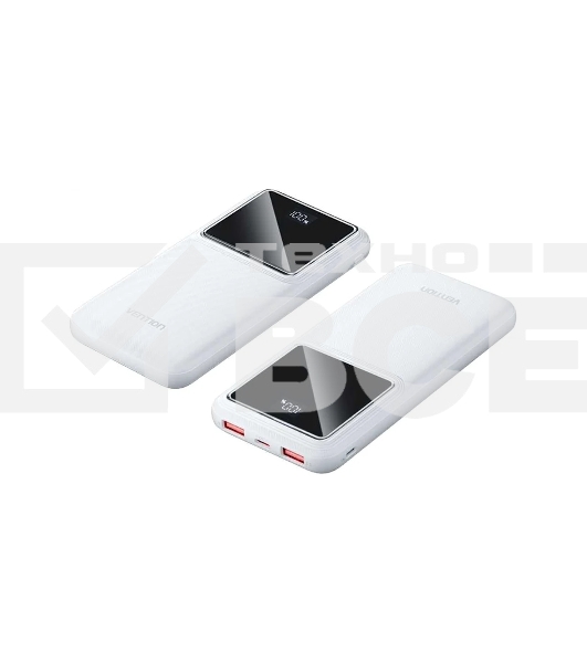 Внешний аккумулятор Vention 10000mAh(M/C-A/A)22.5W Белый с LED Дисплеем