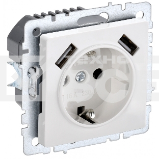 Розетка 1-местная IEK BRITE РЮш10-2-БрБ (BR-R14-16-U21-D31-K01) с заземлением, с защитными шторками, 16А, с USB A+A 5В 3,1А, белый
