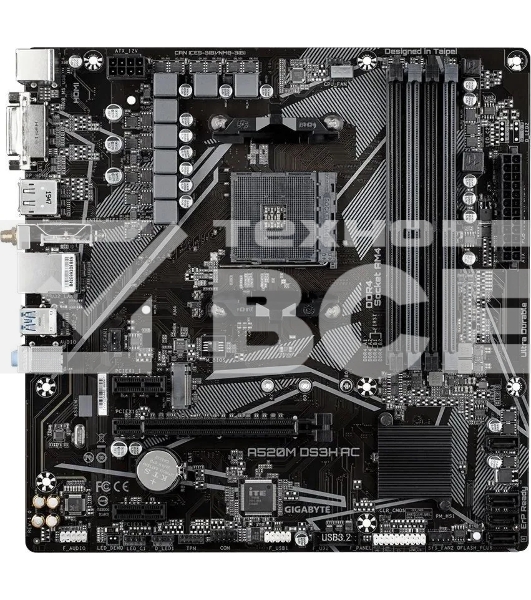 Материнская плата Gigabyte A520M DS3H AC, AM4, AMD A520, 4xDDR4, 4xSATA, 1xM.2, 1xPCIe 3.0 x16, 2xPCIe x1, 1xHDMI, 1xDP, 1xDVI-D, 1x 1Gb LAN, Wi-Fi, Bluetooth, 4xUSB-A 3.2 Gen 1, 2xUSB-A 2.0, 3x3.5 мм, 7.1, mATX