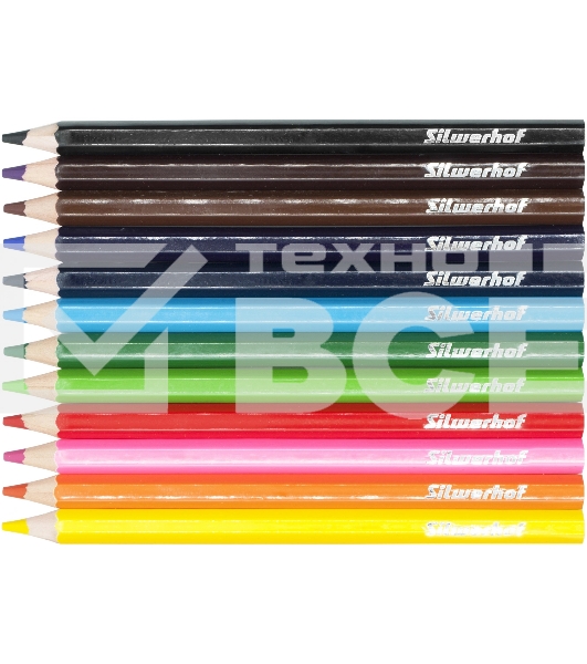Карандаши цветные Silwerhof Create Jumbo 6мм, шестигранный профиль, дерево, ассорти, 12 цветов, коробка с европодвесом
