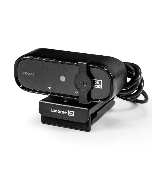 Веб-камера ExeGate Stream C938 2K AF (5Мп, 2560х1440, 1440P, 30fps, автоматический фокус, защитная шторка, 4-линзовый объектив, микрофон с шумоподавлением, универсальное крепление, отверстие под штатив, USB, кабель 1,5 м, Windows 7/8/10/11, Mac OS 10.6 и выше, Chrome OS, Android 5.0 и выше, черная, RTL)