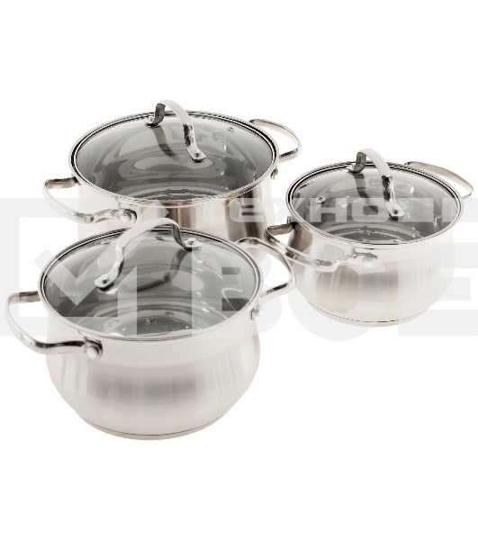 Набор посуды KELLI KL-4209 6 пред. Кастрюля с жаропрочной стекл. крышкой 2.1 л. Кастрюля с жаропрочной стекл. крышкой 3 л. Кастрюля с жаропрочной стекл. крышкой 4 л. Высококачественная нерж. сталь 18/10. 5-ти слойное капсульное дно.