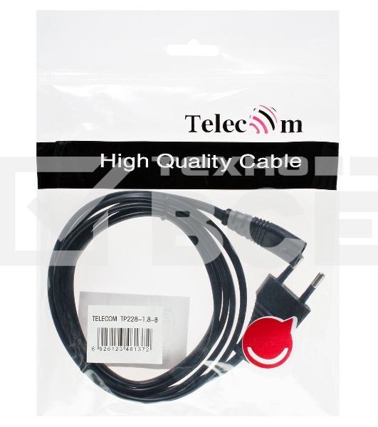 Кабель Telecom Кабель (TP228-IEC320-C7--CEE7/16-1.8-B) для аудио-видео техники IEC-320-C7--розетка 220V, 2-pin, 1.8м, черный