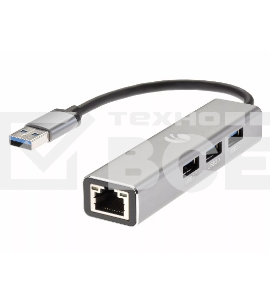 Переходник VCOM USB 3.0 -->RJ-45 1000Mbps+3 USB3.0, Aluminum Shell, 0.2м <DH312A>