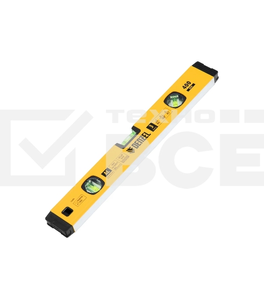 Уровень алюминиевый Denzel магнит., фрезерованный, 3 глазка (1 зеркал.), 0,5 мм/м, 400 мм