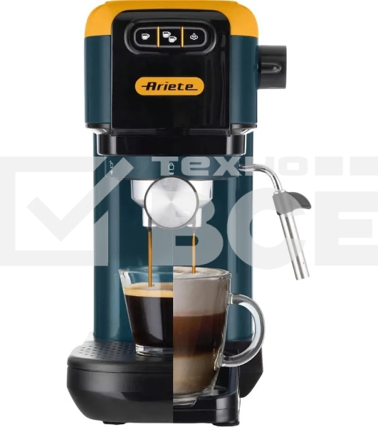 Кофеварка рожковая Ariete 00M139916AR0 маренго/желтый, молотый/капсулы, 1,1 л, 1300 Вт, 15 бар