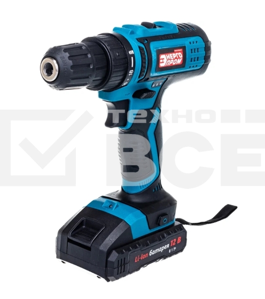 Дрель-шуруповерт Энергопром ДА-12/2Li, 12 В, 2 Ач, 30 Нм, щеточный
